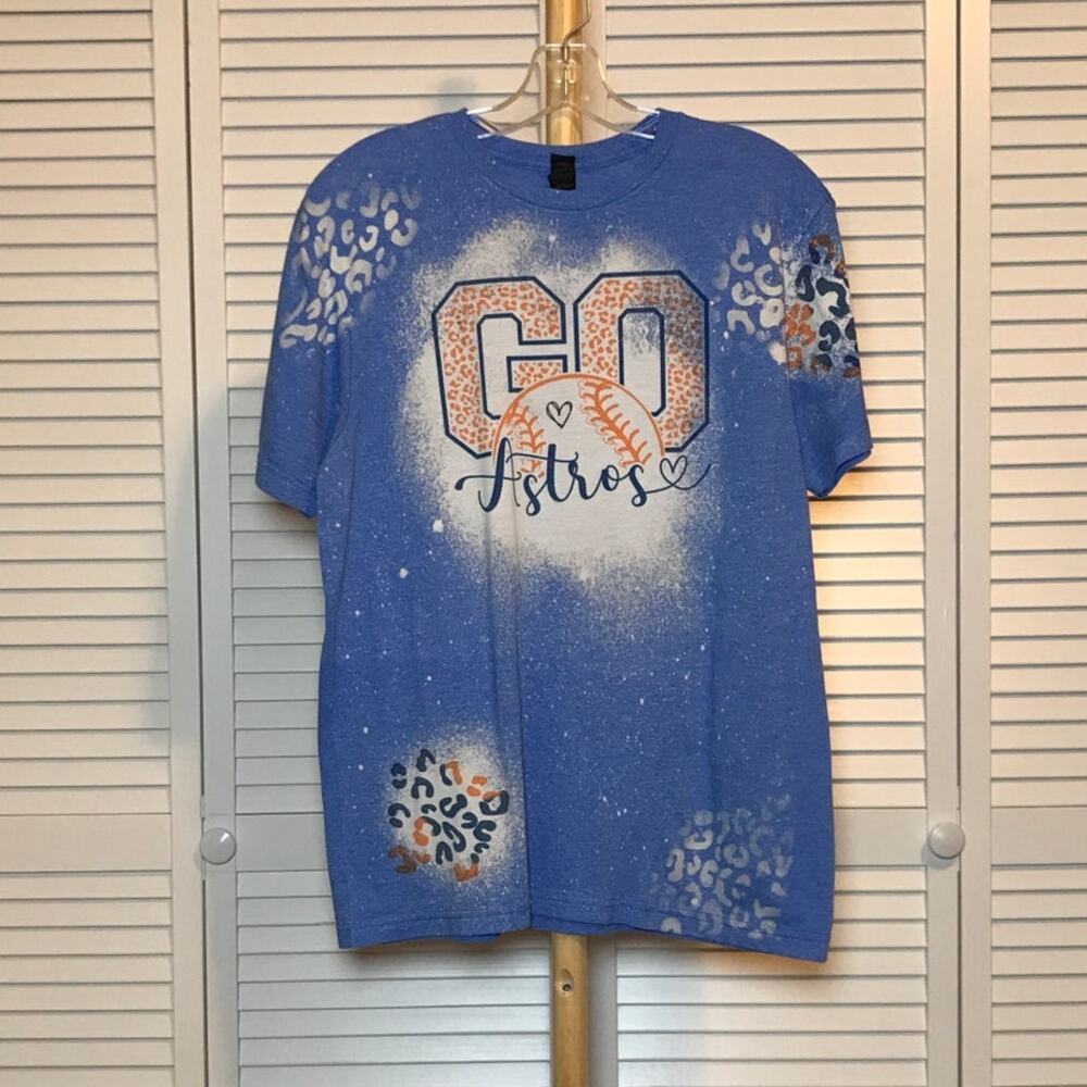 Go Astros Leopard Baseball Graphic Print T-shirt Unisex M Gildan Softstyle